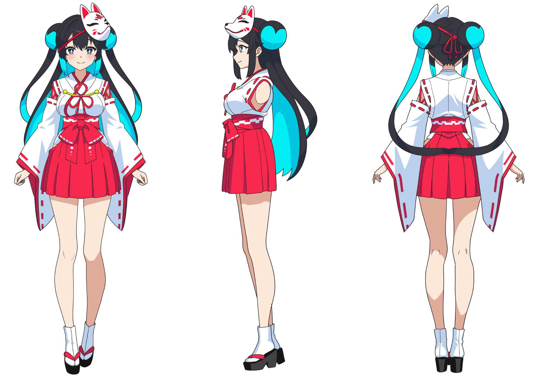 サイバー巫女風キャラクター三面図